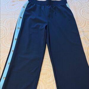 Navy Track Pants with Light Blue Side Stripe and Snap Buttons